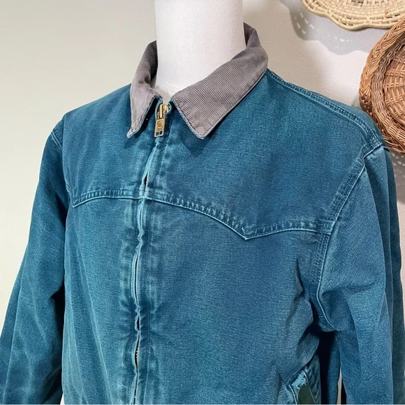 Carhartt J14DTL Dark Teal Quilted Flannel Lined Duck Santa Fe Work Jacket Large - Picture 2 of 15